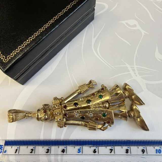 9ct Gold Extra Large Moveable Clown Pendant Solid Gold