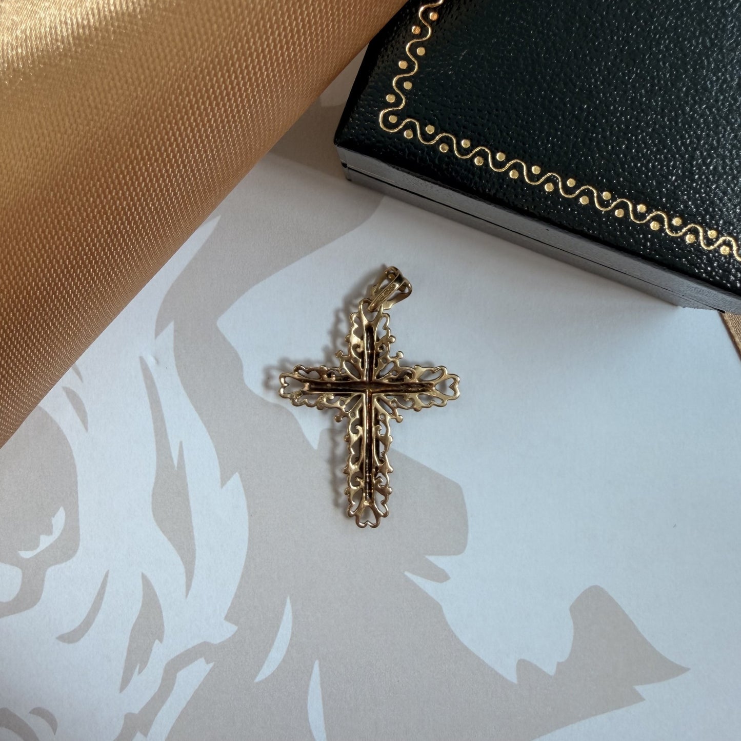 Vintage 9ct Yellow Gold Diamond Cross Pendant