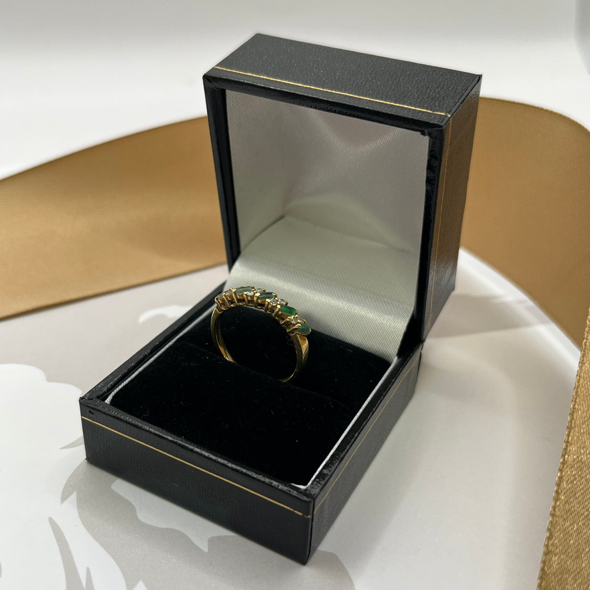 18ct Yellow Gold Emerald and Diamond Half Eternity Ring – view 3