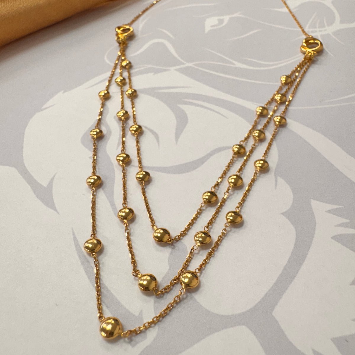 18ct Yellow Gold Triple-Strand Beaded Necklace - 18 Inch