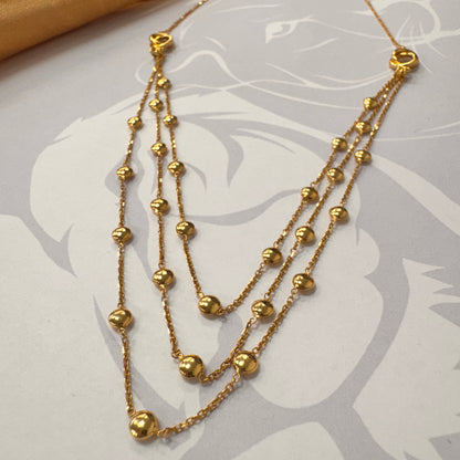 18ct Yellow Gold Triple-Strand Beaded Necklace - 18 Inch