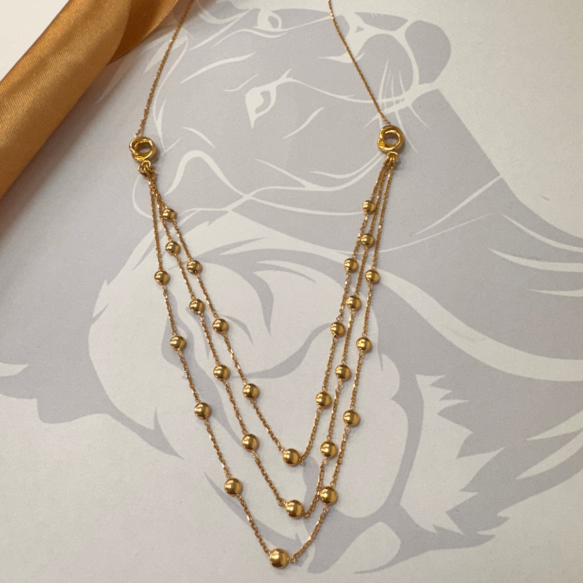 18ct Yellow Gold Triple-Strand Beaded Necklace - 18 Inch – view 2