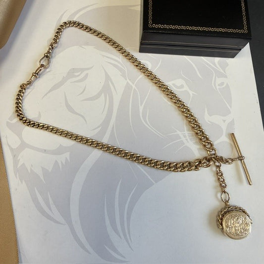 9ct Gold Graduated Albert Chain with T-Bar and Carnelian Fob