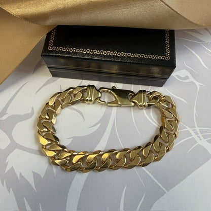 9ct Gold Heavy Gents Curb Bracelet Solid Gold Mans Bracelet - 9 Inch