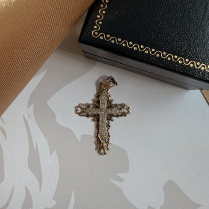 Vintage 9ct Yellow Gold Diamond Cross Pendant