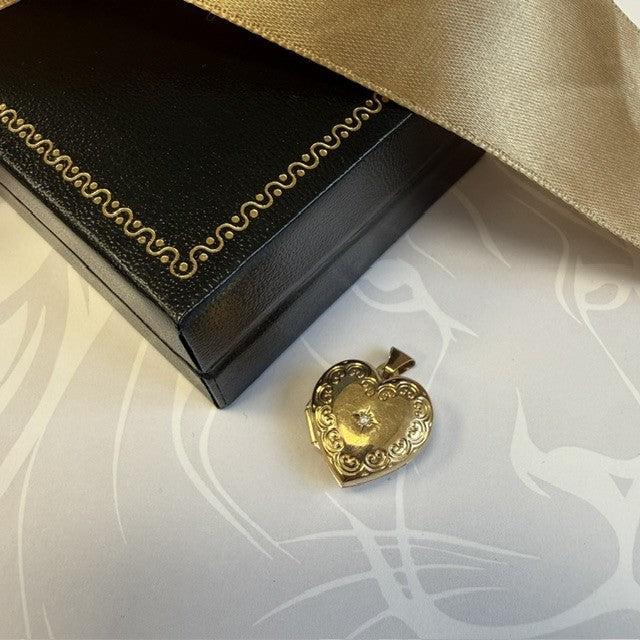 9ct Gold Diamond Locket Ornate Design