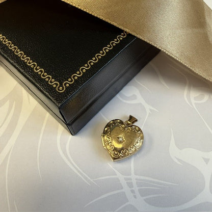 9ct Gold Diamond Locket Ornate Design