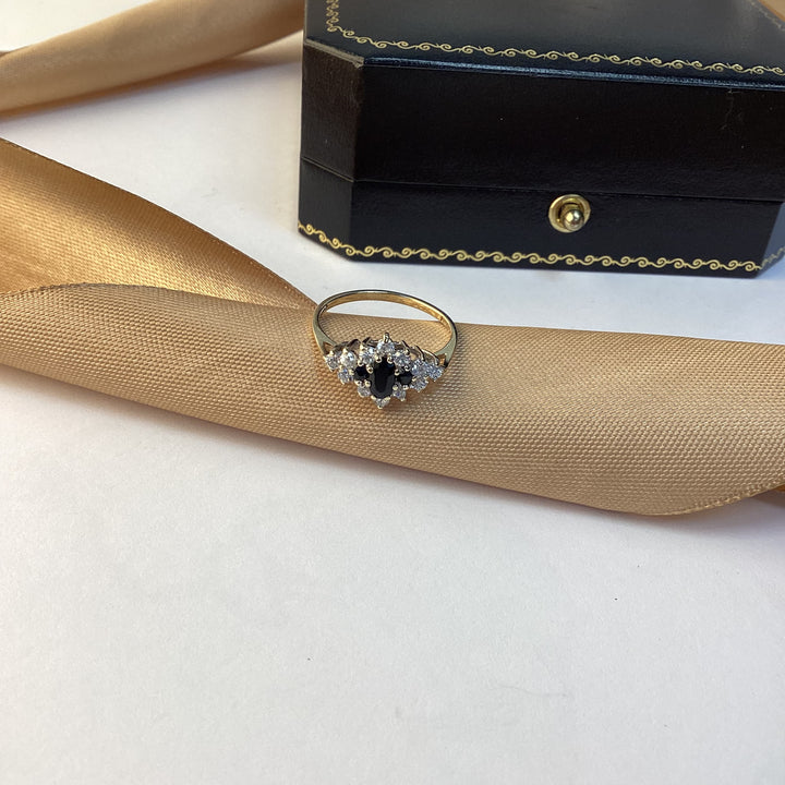 9ct Yellow Gold Sapphire and Cubic Zirconia Cluster Ring