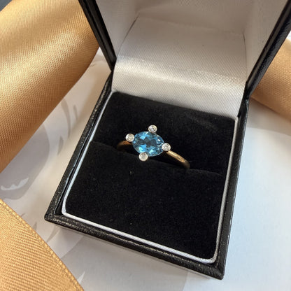 9ct Yellow Gold Blue Topaz & Diamond Dress Ring