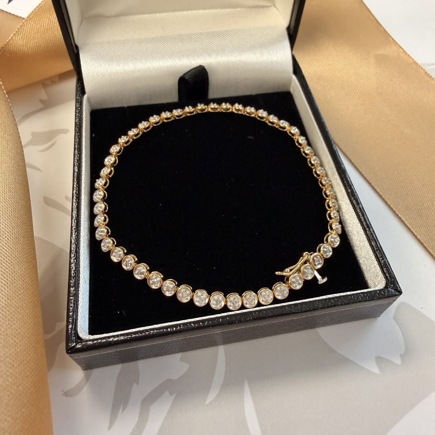 9ct Yellow Gold Natural Diamond Tennis Bracelet