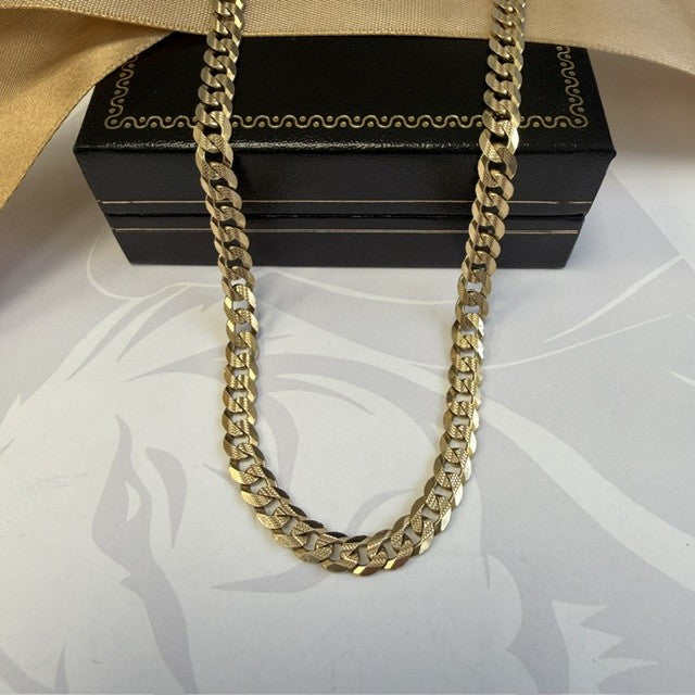 9ct Gold Diamond Cut Curb Chain Solid Gold - 18 Inch