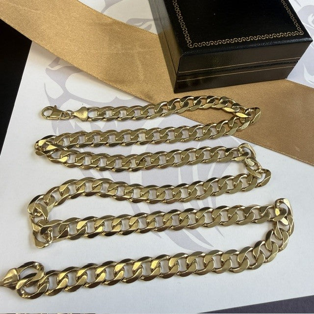 9ct Yellow Gold Curb Chain Solid Gold Curb Necklace - 28 Inch