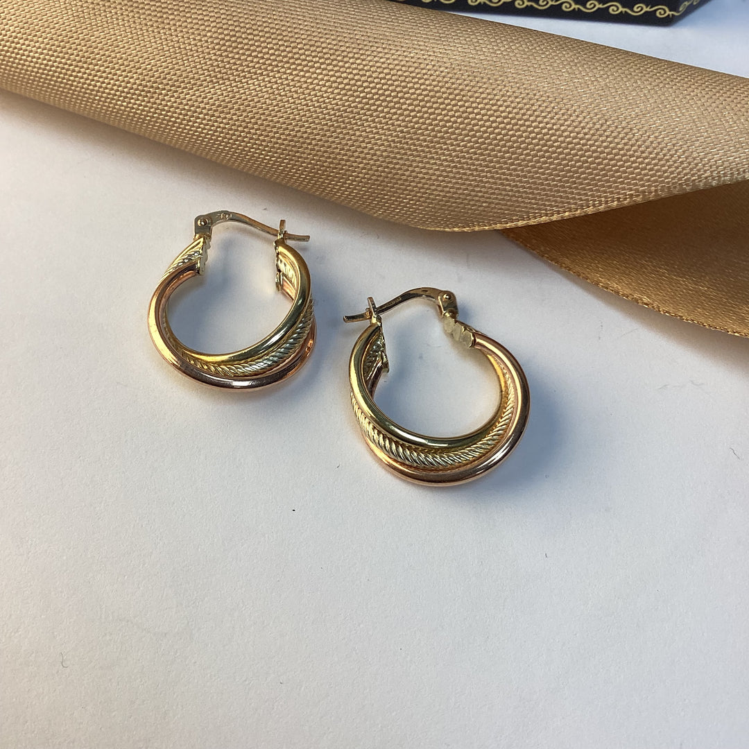 9ct Yellow Gold Tri-Colour Creole Hoop Earrings