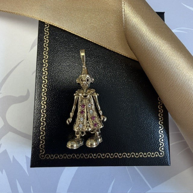 9ct Gold Articulated Clown Pendant Gemset Clown