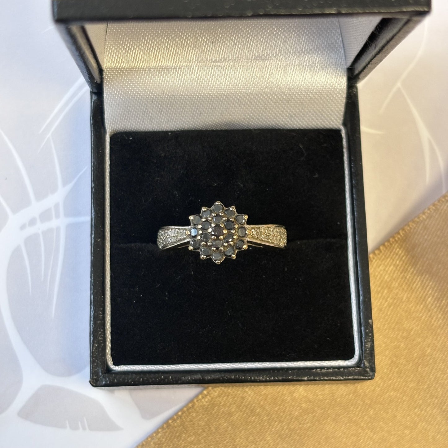 9ct Yellow Gold Black Diamond Cluster Ring