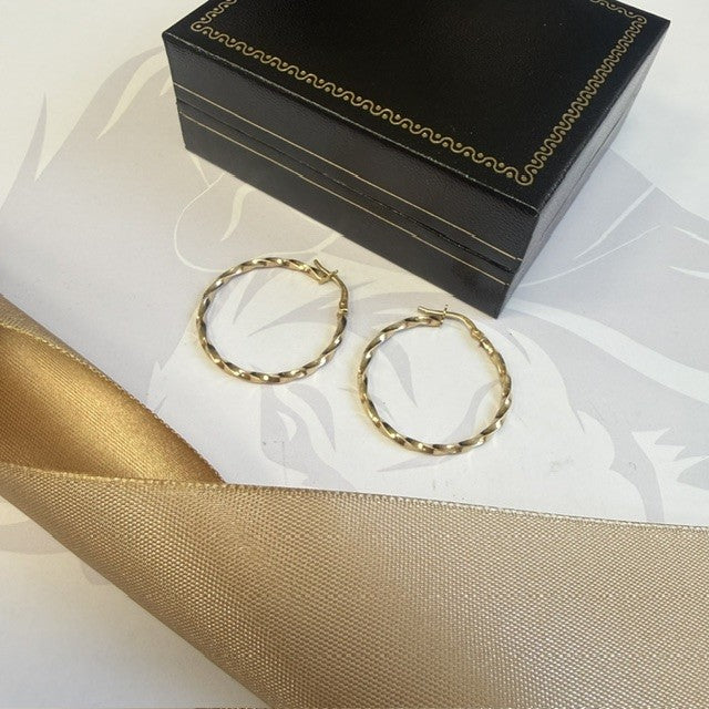 9ct Gold Twisted Hoop Creole Earrings