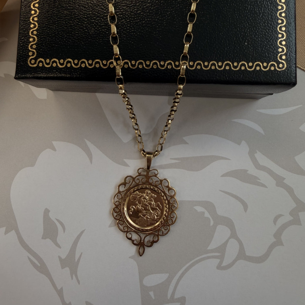9ct Yellow Gold St George Medal Pendant Necklace - 16 Inch