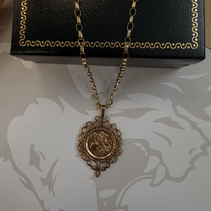 9ct Yellow Gold St George Medal Pendant Necklace - 16 Inch