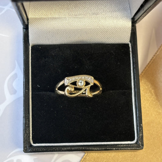 9ct Gold Eye design Aquamarine Diamond Ring