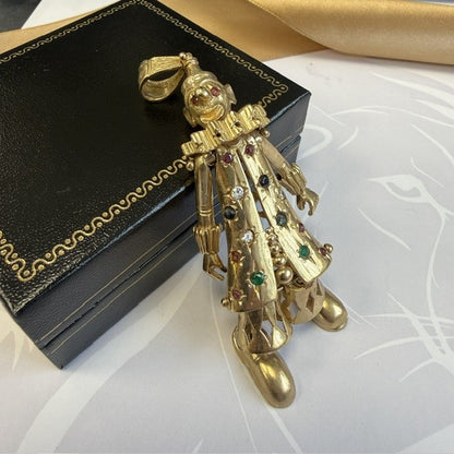 9ct Gold Extra Large Moveable Clown Pendant Solid Gold