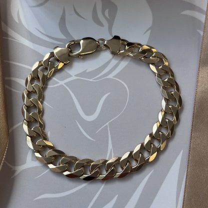 9ct Yellow Gold Heavy Flat Curb Link Bracelet