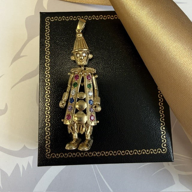 9ct Gold Clown Pendant Moveable Gemset Clown