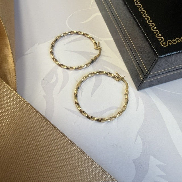 9ct Gold Twisted Hoop Creole Earrings