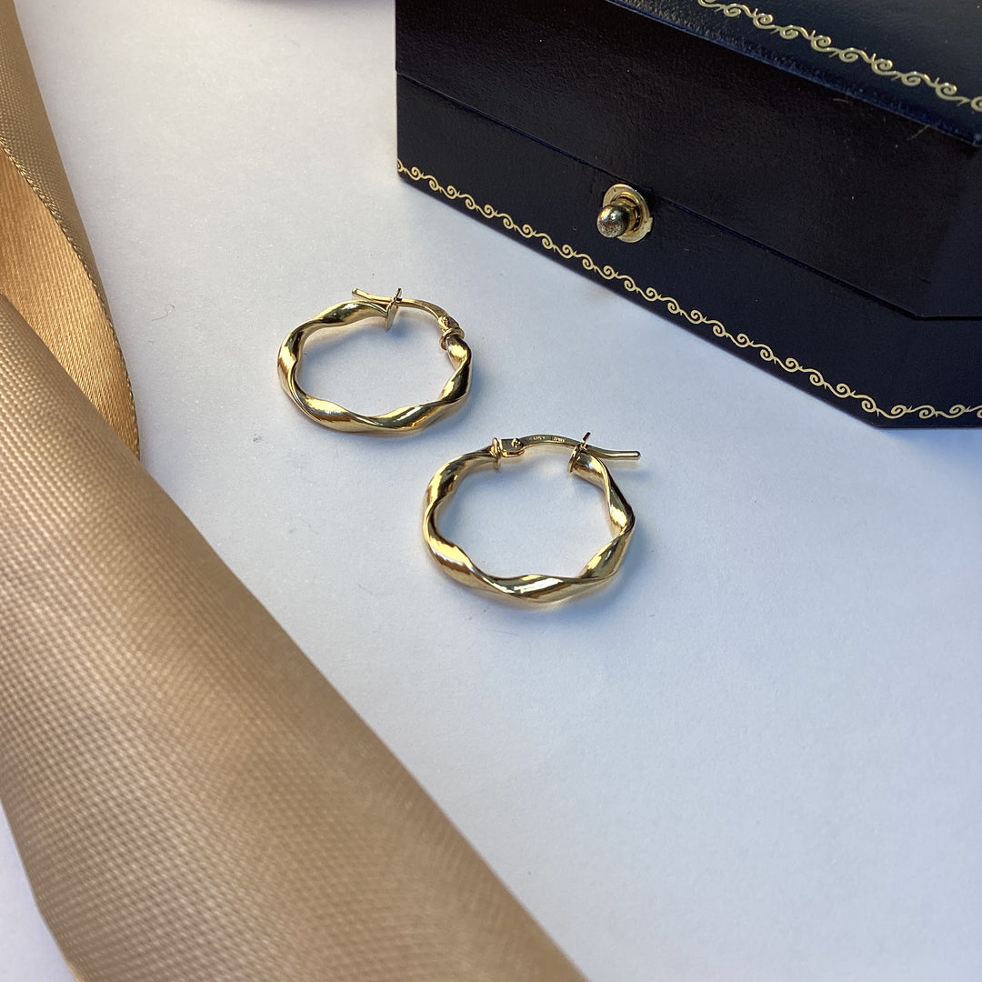 9ct Yellow Gold Twist Hoop Earrings