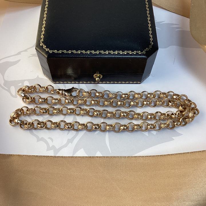 9ct Yellow Gold Patterned Belcher Chain - 22