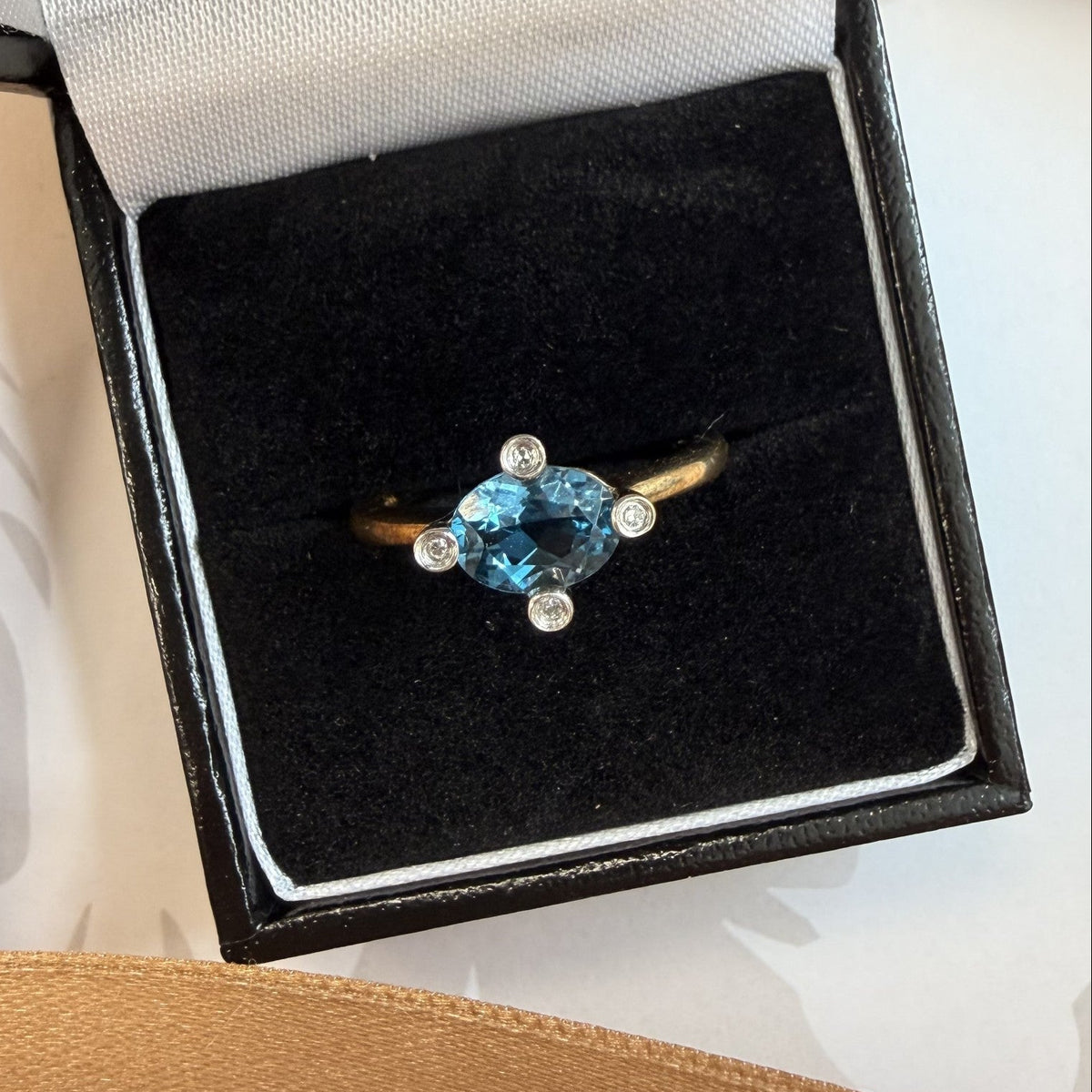 9ct Yellow Gold Blue Topaz & Diamond Dress Ring