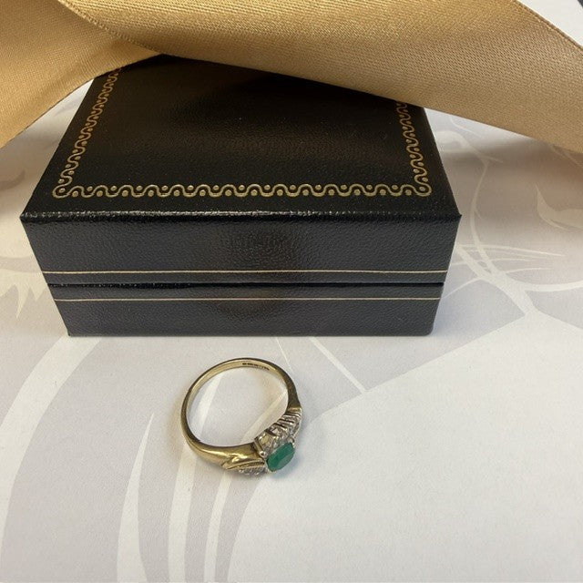 9ct Emerald and Diamond Dress Ring