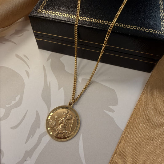 9ct Yellow Gold St Christopher Pendant Necklace - 20 Inch