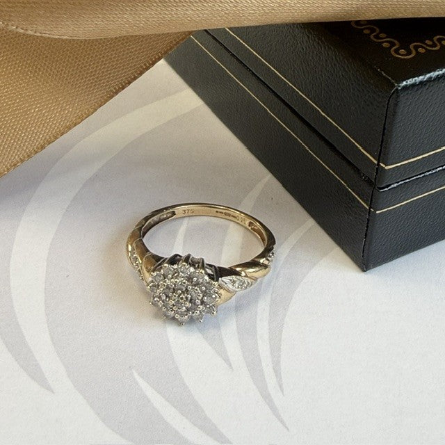 9ct Yellow Gold Diamond Cluster RIng