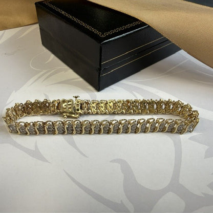 14ct Gold Triple Row Diamond Tennis Bracelet