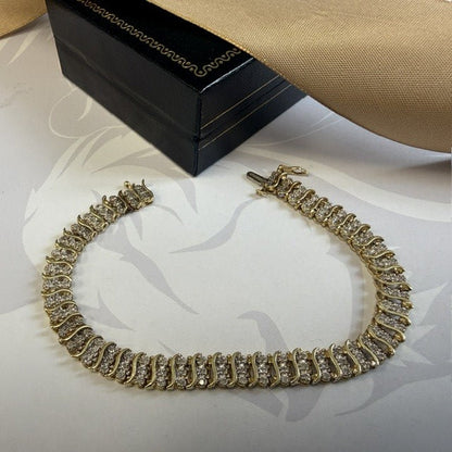 14ct Gold Triple Row Diamond Tennis Bracelet
