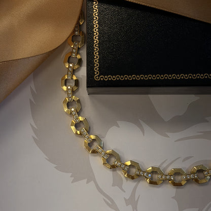 18ct Yellow Gold Diamond Octagonal Link Bracelet- 8 Inch