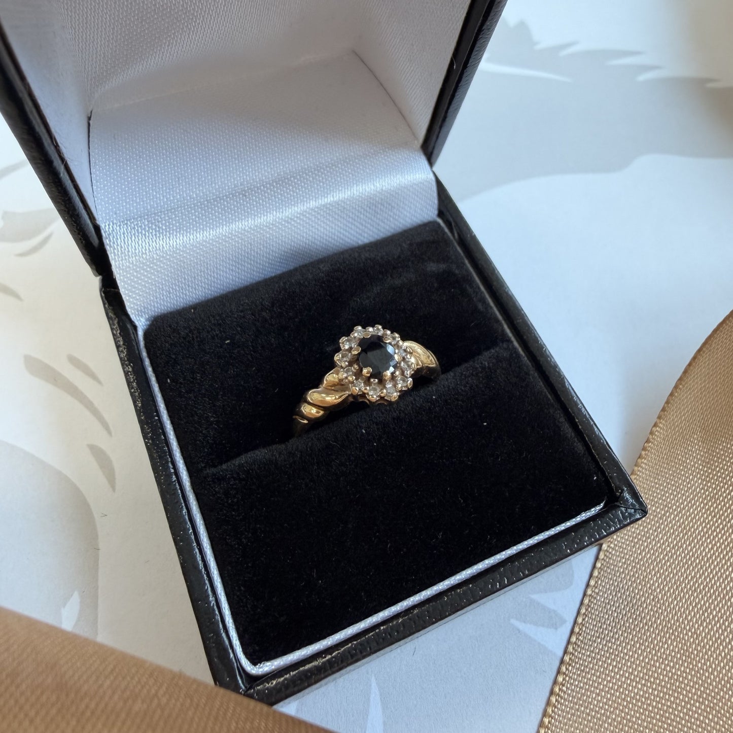 9ct Yellow Gold Sapphire and Diamond Cluster Ring