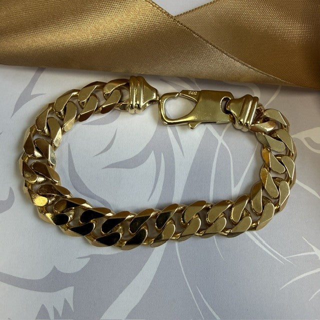 9ct Gold Heavy Gents Curb Bracelet Solid Gold Mans Bracelet - 9 Inch