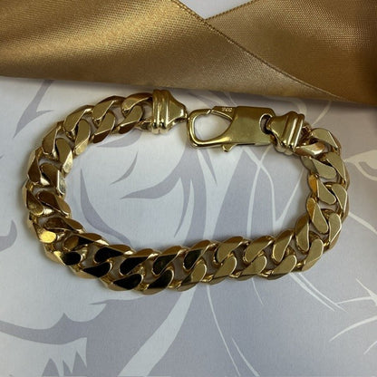9ct Gold Heavy Gents Curb Bracelet Solid Gold Mans Bracelet - 9 Inch