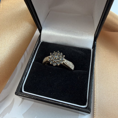 9ct Yellow Gold Black Diamond Cluster Ring