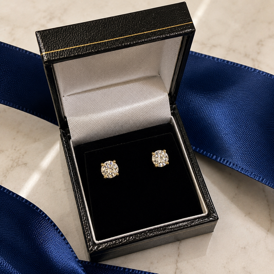 Yellow Gold 1.00ct Diamond Stud Earrings – G/SI Round Brilliant Cut Solitaire Earrings
