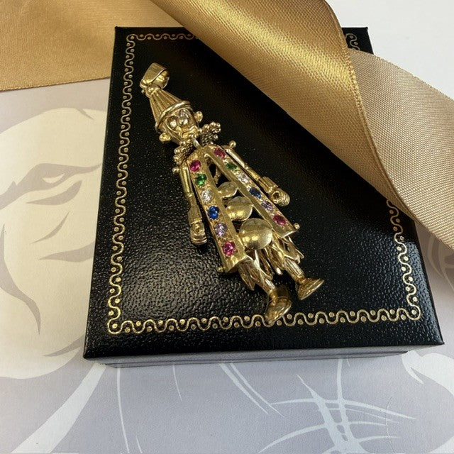 9ct Gold Clown Pendant Moveable Gemset Clown