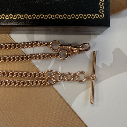 9ct Yellow Gold Graduated Albert Chain with T-Bar - 18 Inch