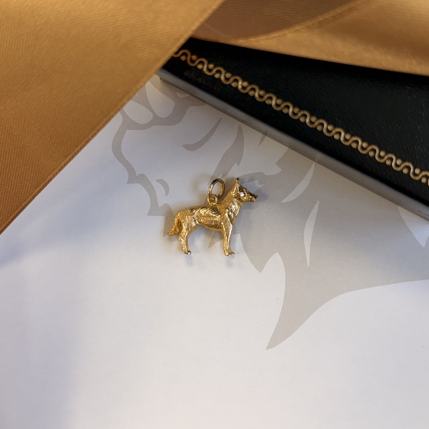 9ct Yellow Gold German Shepherd Dog Charm Pendant