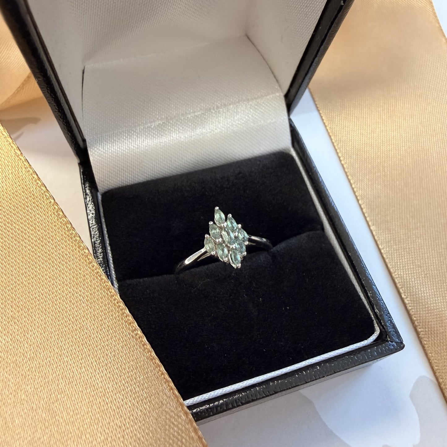 9ct White Gold Aquamarine Cluster Ring