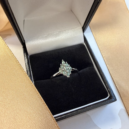 9ct White Gold Aquamarine Cluster Ring