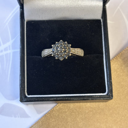 9ct Yellow Gold Black Diamond Cluster Ring
