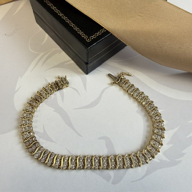 14ct Gold Triple Row Diamond Tennis Bracelet