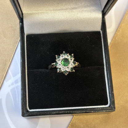 9ct Gold Green Cubic Zirconia Cluster Ring