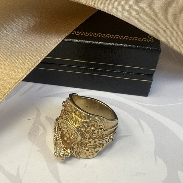 9ct Gold Saddle Ring Solid Gold Gents Patterned Saddle
